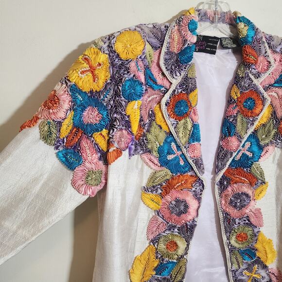 Precious Moments vintage 100% silk ribbon and beaded blazer woman's size M / L - Picture 10 of 16